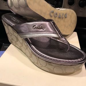 COACH Jody metallic platform wedge sandal. NIB
